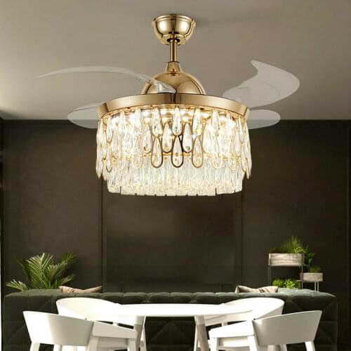 Light Luxury Crystal Invisible Ceiling Fan Light Living Room Ceiling Fan with Light Ceiling Fan with Lights Remote Control