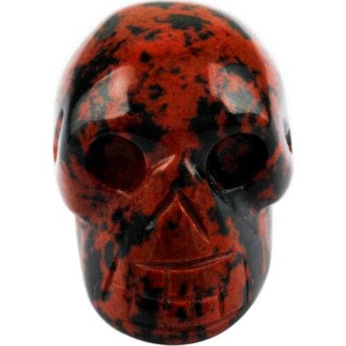 TUMBEELLUWA 1Lot (5Pc) 1" Mahogany Obsidian Carving Skull Skeleton Head Specimen Pocket Statue Figurine Decor