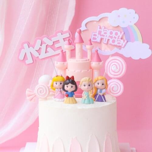 Princess Cake Decoration Mini Snow White Party Supplies Birthday Cake Topper Baby Shower Girl Pink Castle Baking Accessories