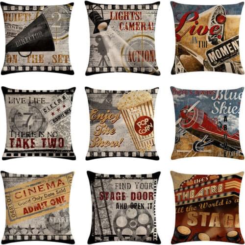 Movie Pillow Case vintage Throw Pillows cover Cotton linen Sofa Car 45x45cm Cushion Cover for Home Decorative Pillowcase