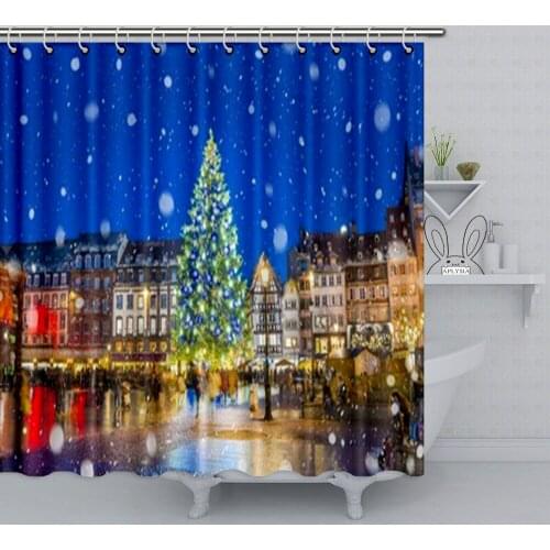Aplysia Christmas Tree and Xmas Market at Kleber Square at Night Decor Shower Curtain for Bathroom 72 x 72 Inches Waterproof