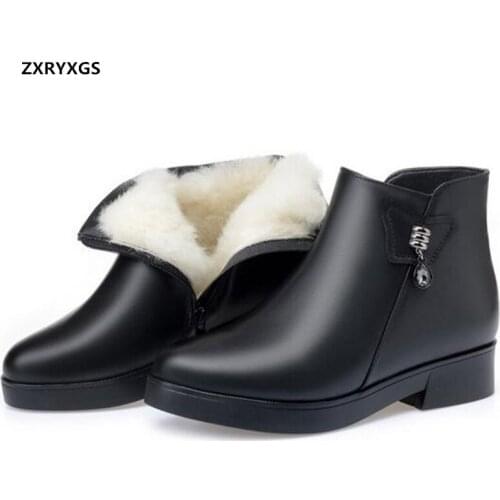 Top Full Cowhide Full Wool Women Boots Warm Shoes Winter Boots 2020 New Fashion Leather Boots Black Shoes Snow Boots Large Size