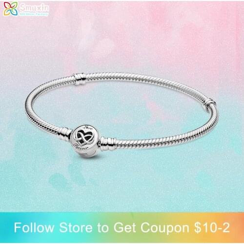 Smuxin 925 Sterling Silver Brace Heart Infinity Clasp Snake Chain Bracelet Women DIY Jewelry Making Girl Birthday Gifts