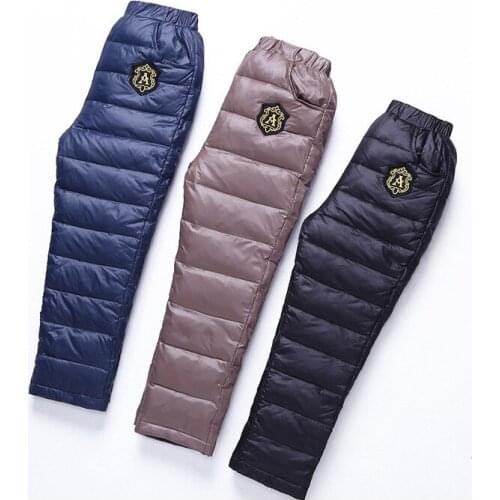 Winter Kids Boys Down Pants Casual Children Girls Warm Solid Color Trousers Baby Outerwear Leggings Teenage Black Pant 110-160cm