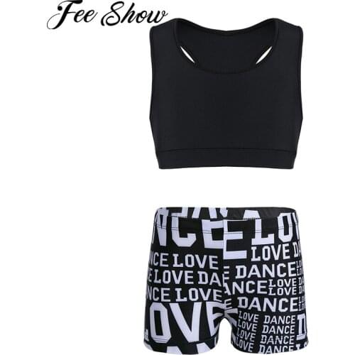 2PCS Kids Girls Tankini Outfits Yoga Running Sets Tank Top with Letters Printed Bottoms Set for Ballet Dance Gym Workout Clothes