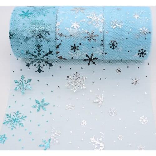 25Yards/roll 6CM Width Snowflake Foil Tulle Roll Organza Baby Shower Party Supplies DIY Hair Bows Handmade Materials