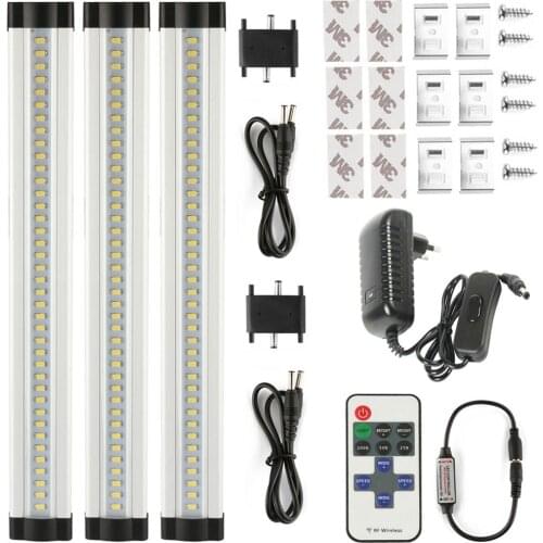 3pcs/set Hard Rigid RF wireless remote control Dimming Under Cabinet Lights LED bar light clear milky cover chose for kitchen