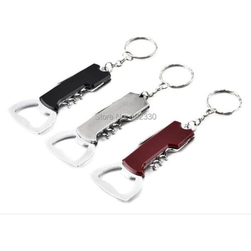 300pcs Creative Beer Bottle Opener Keychain Stainless Steel Multifunctionial Wooden Handle Opener Portable Wine Beer Opener