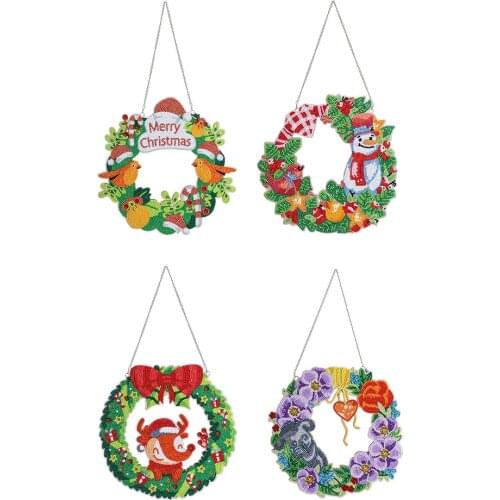 5D DIY Diamond Painting Christmas Wreath Kits Mosaic Art Crafts Rhinestone Drawing Garland for Door Wall Hanging Decoration