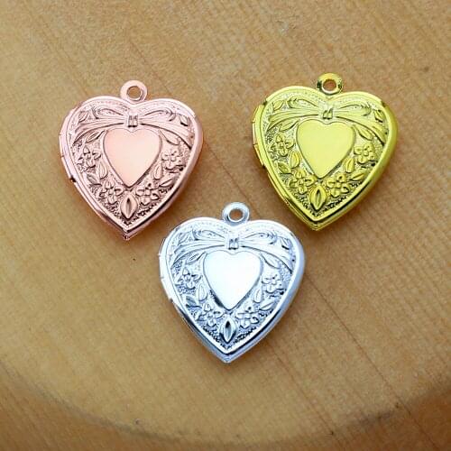 6pcs Small Heart Photo Loclet Box Setting Antique Silver Bronze Rose Gold Color Plated Cameo Base Blank Tray
