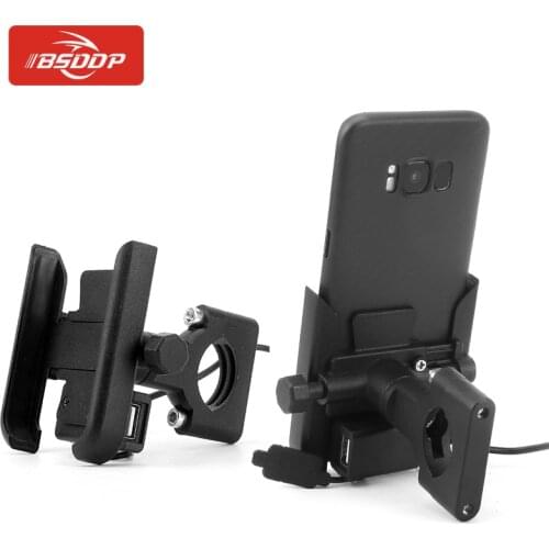 BSDDP Motorcycle Aluminum Alloy Mobile Phone Navigation Holder with USB Charger Handlebar or Rearview Mirror Mount Clip Bracket