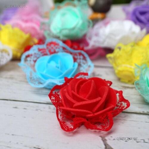 10 pieces Artificial foam lace rose Silk flowers Heads DIY Scrapbooking wedding Party decoration Garland dress hairband D64
