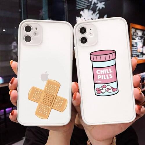 Medical drug Pill Capsule Phone Case For iPhone 12 11 Mini Pro XR XS Max 7 8 Plus X Matte transparent White Cover
