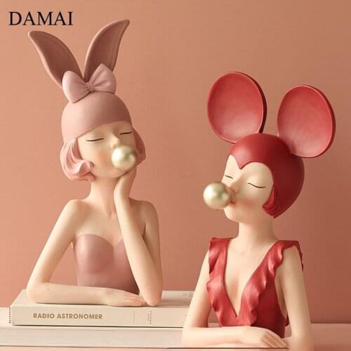 Bunny Girl Decorative Ornaments Home Decor Resin Charms Statue Coffee Table Miniatures Living Room Decoration Accessories