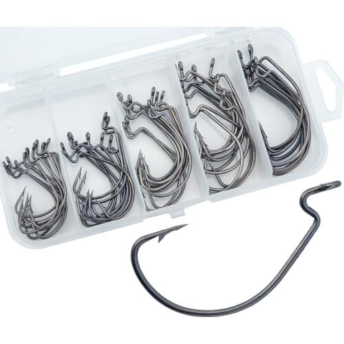 Jig Worm Fishing Hooks 50pcs/set Texas Rig Offset Shank Wide Gap Soft Lure Jigging Crank Fishing Hook Size 2# 1# 1/0 2/0 3/0