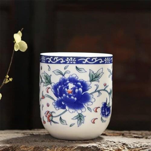 Jingdezhen Large Capacity Blue and White Porcelain Round Tea Cup Ceramic Coffee Cup Kung Fu Handmade Water Cup Office Drinkware
