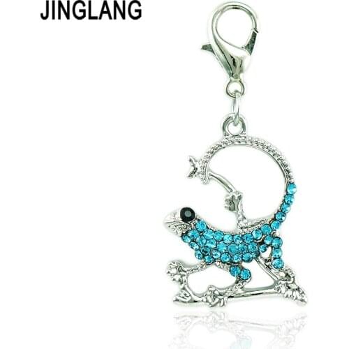 JINGLANG Wholesale Price Lobster Clasp Charms Dangle Rhinestone Chameleon Animals Pendants DIY For Jewelry Making Accessories