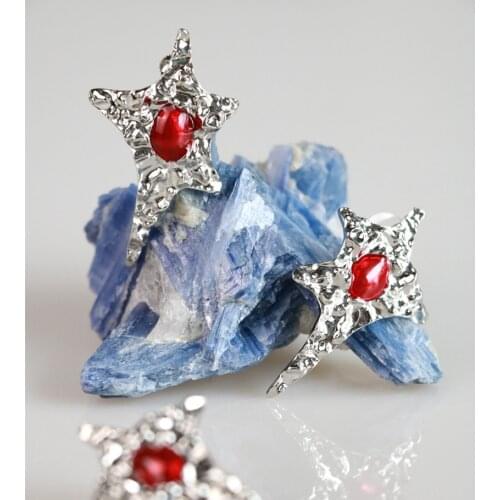 Korean Spring New Fashion Simple Red Glazed Silver Plated Arc Crater Stud Earrings For Women Girls Party Tourism Jewelry