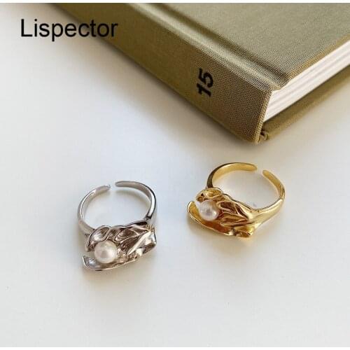 Lispector 925 Sterling Silver Korean Irregular Flower Pearl Rings for Women Men Light Luxury Baroque Ring Unisex Party Jewelry