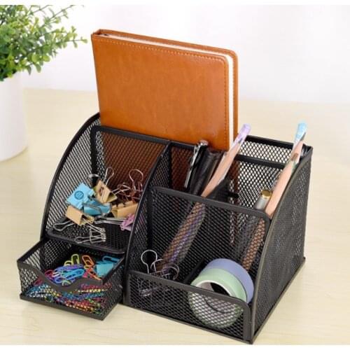 Multifuction Stationery Desk Organizer Pen Holder Metal Mesh Desktop Office Pen Pencil Rack Storage Box Desk Organizer
