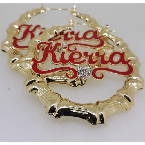 DUOYING Fashion Enamel Custom Earring Bamboo Hoop Name Earrings Personalized Letter Nameplate For Women Christmas Romantic Gift