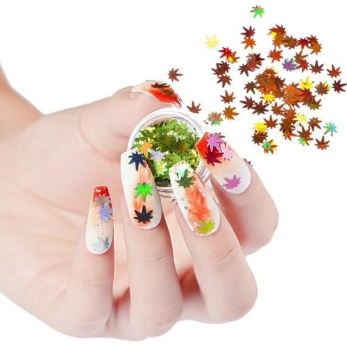 1 Set of 12 Colors Mixed Suit Nail Fashion Laser Maple Leaf Sequins DIY Autumn Nail Decoration 3D Charm Art