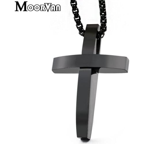 Moorvan Cute cross pendant & necklace church pray christian crucifix stainless steel necklaces for men boy women girl VP862