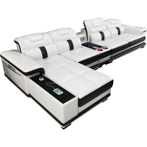 Living Room Sofa set corner sofa speaker real genuine cow leather sectional sofas nordic L shape bluetooth headrest functional