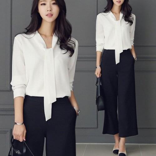 2021 spring new long sleeve bow ribbon shirt fashion Korean shirt chiffon shirt womens top