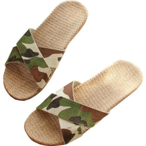 New Summer Linen Slippers Camouflage Cross Belt Home Sandals Military Style Slides EVA Soles