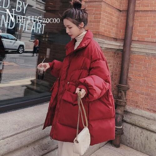 Autumn Winter Outwear Students Korean Long Style Women Parkas Loose Drawstring Thick Female Coat
