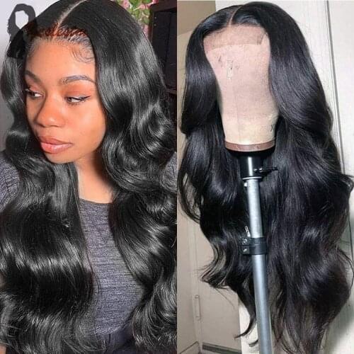 28 Inch Glueless Body Wave Lace Front Wig Human Hair 4x4x1 Pre Plucked Brazilian Body Wave Lace Closure Wigs For Black Woman