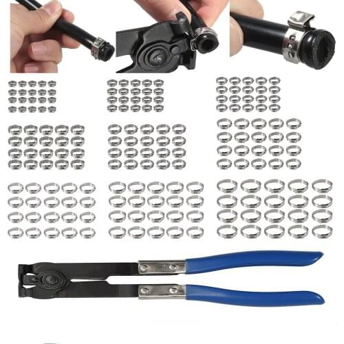 180Pcs 5.8-21mm Ear Stepless Hose Clamps 304 Stainless Steel Single Hose Crimping Tool With Blue Clamp Pliers Wood Working Tools