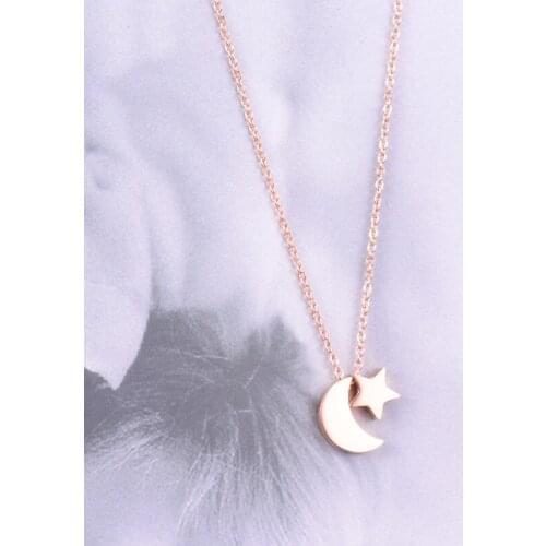 Popular Rose Gold Color Star Moon Pendant Stainless Steel Link Chain Ajustable Length Necklace Joias Feminina
