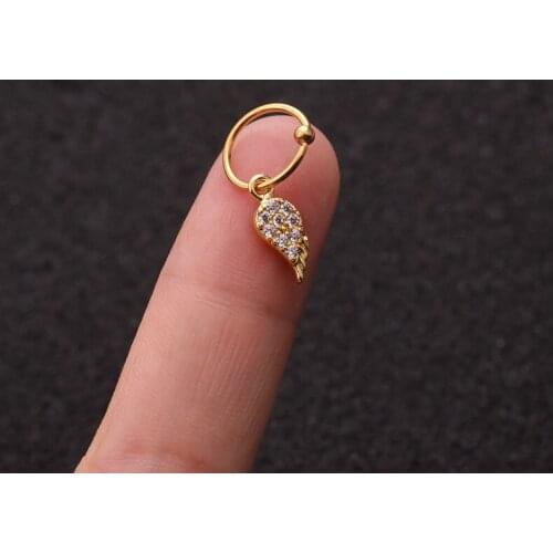 1 PCS Trendy Micro Pave CZ Wing Charm Ear Hoop Cuff Earring for Women Men Classic 8mm Closed Circle Piercing Ear Jewelry