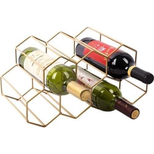 Hexagon Wine Racks Modern Design Bottle Cabinet Stand Holders Wood Shelf Organizer Storage for Retro Display Cabinet