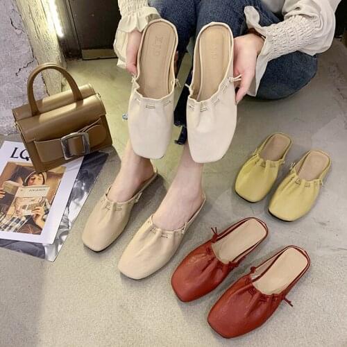 2021 New Slippers Ladies Flat Half Slipper Daily Breathable Soft Sole Shoes Fold Elastic Fashion Slippers