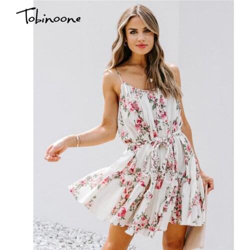 Tobinoone Sashes Floral Print Mini Sexy Dresses For Women Summer Sundress Party Fashion Beach Dress Female Lace Bodycon Dress