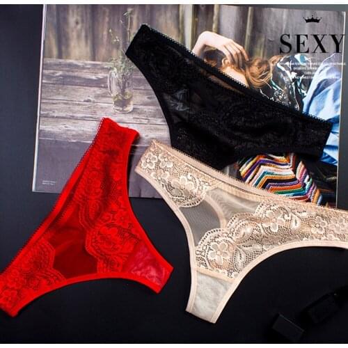 European And American Womens Transparent Panties Sexy Sexy Lace Mesh Low Waist Seamless Womens Bikini Briefs Thong