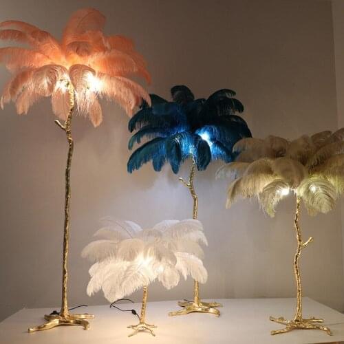 High Quanlity Feather Floor Lamp Bedroom Living Room All-copper Feather Lamp Branch Feather Stand Lamp