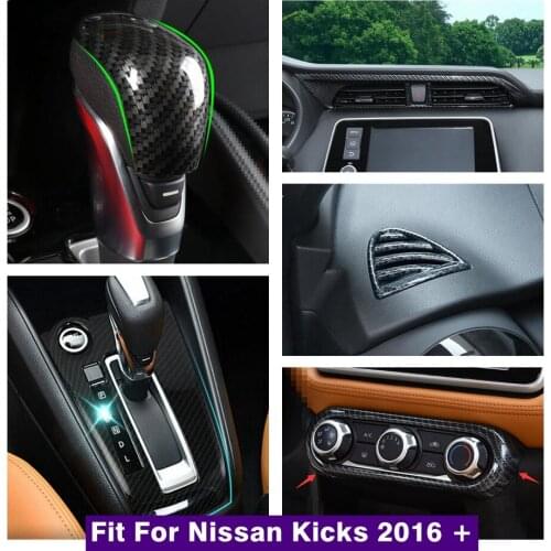 Carbon Fiber Look Interior Refit Kit Central Air AC Control Panel / Gear Box Knob Head Cover Trim For Nissan Kicks 2016 - 2021