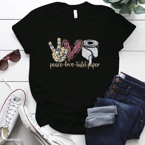 Leopard Peaces Love Toilet Paper Print Tshirts Women Round Neck Summer Plus Size Woman Shirts Short Sleeve Funny Tees Harajuku