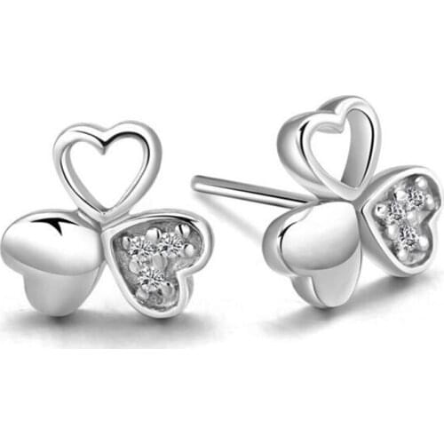 Sinya 925 sterling silver stud earring three-leaf clover fashion for women with high luster Cubic Zirconia fine jewelry Hot