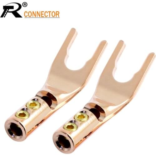 10pcs Pure copper banana plug with double screw locks Excellent smooth gold-plated U/Y type banana connector speaker plug