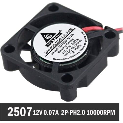 1000PCS Gdstime 25 x 25 x 7mm DC 12V 2-Pin PH2.0 Cooler Brushless Chipset Heatsink Mini Cooling Fan 2507