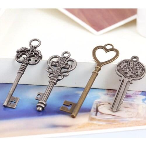 3pcs Antique Bronze/Silver Key Pendant Necklace Connector Charms Diy Jewelry Findings Accessories