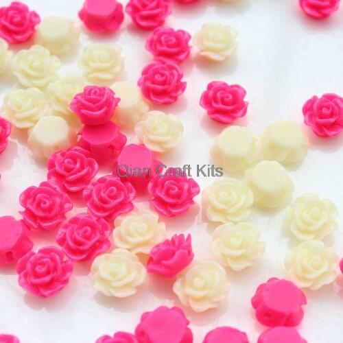 300pcs Drilled Resin Ruffled Rose Flower Beads with Holes pink and ivory 11mm D25