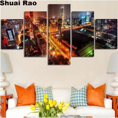 5 Pieces diamant painting New york city nightscape diamond painting 5d diy diamond embroidery full square round drill mosaic set