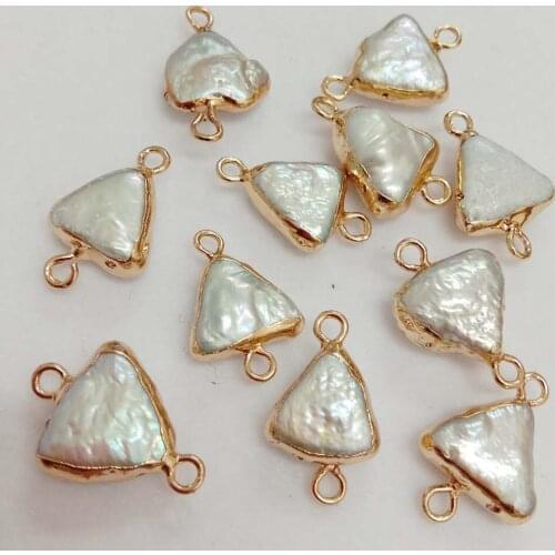5 PCS /LOT 100% freshwater loose pearl with baroque shape, triangle shape pearl with 2 hanging ,DIY PEARL BEADS, nature white