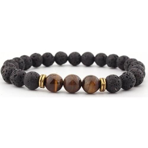 8mm black Punk multicolor Agate Chakra Healing Reiki Buddha Yoga Bracelet elastic adjustable Volcanic Stone Bangles rfd24